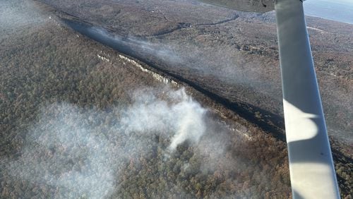 A wildfire burning in Walker County, Ga. off State Road 157 is captured from an airplane on Sunday, November 5, 2023. Courtesy of Georgia Forestry Commission