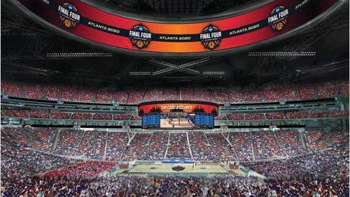 This is a rendering of what Mercedes-Benz Stadium is supposed to look like for the Final Four early next month.
