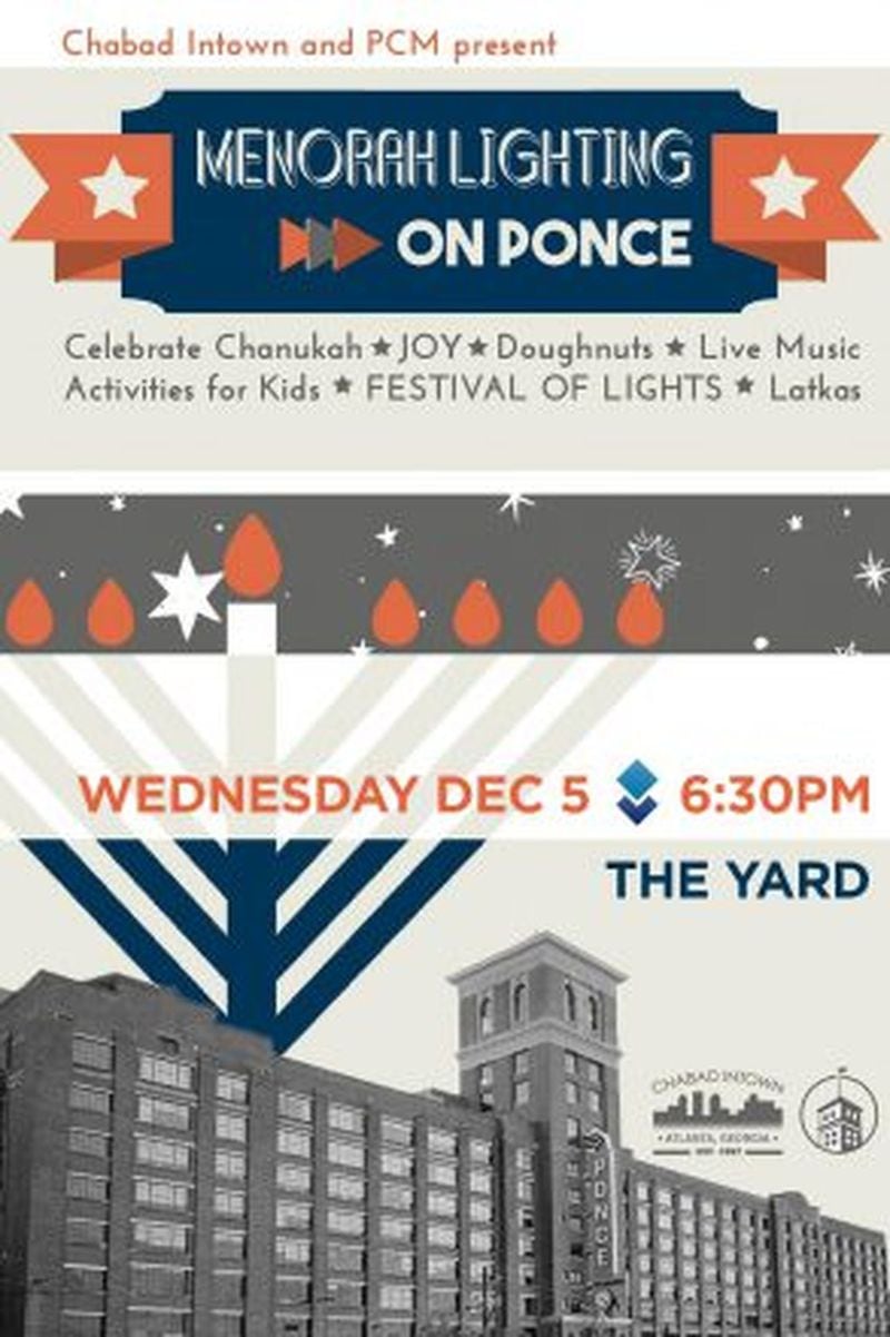 There will be a menorah lighting Dec. 5 at Ponce City Market. CONTRIBUTED BY JAMESTOWN