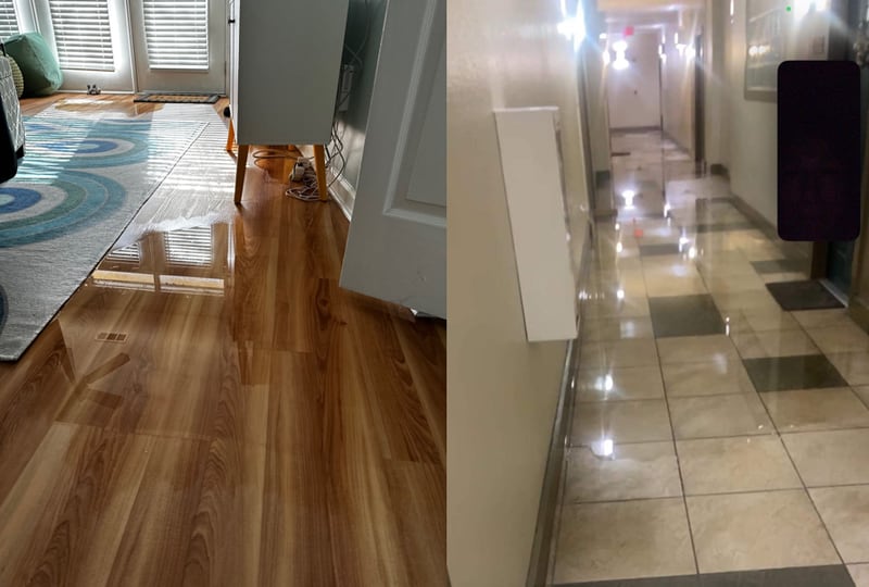 These are photos of flooding within Gayle Schechter's condo building at Atlantic Station following several pipes bursting over the holiday weekend.