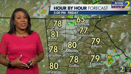 Channel 2 Action News meteorologist Eboni Deon said temperatures could near 80 degrees Friday afternoon as rain chances and cloud cover increase.
