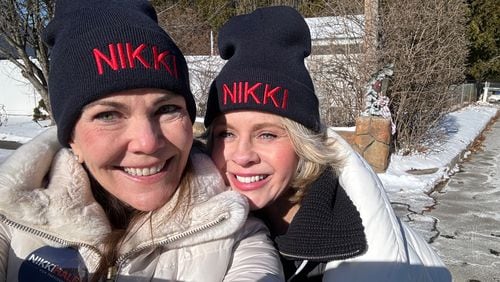 Friends Leah Aldridge, who voted for Donald Trump in 2020, and Suzi Zeising, who voted for Joe Biden in 2020, both traveled to New Hampshire to volunteer for Nikki Haley’s campaign ahead of the 2024 GOP primary. (Courtesy photo)