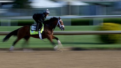 Kentucky Derby underdog Patch runs on the track during the morning training at Churchill Downs in Louisville, Ky.