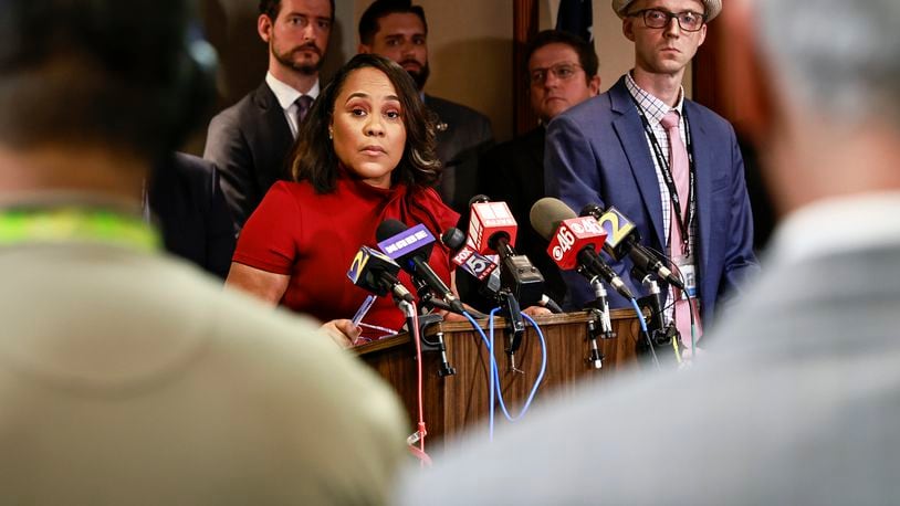 Fulton County District Attorney Fani Willis answers questions during a press conference about the RICO indictment in the celebrity home invasion ring on Monday, August 29, 2022. (Natrice Miller/ natrice.miller@ajc.com). 
