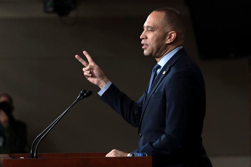 FILE - House Minority Leader Hakeem Jeffries of N.Y., speaks during a news conference at the Capitol in Washington, Feb. 7, 2024. (AP Photo/Jose Luis Magana, File)