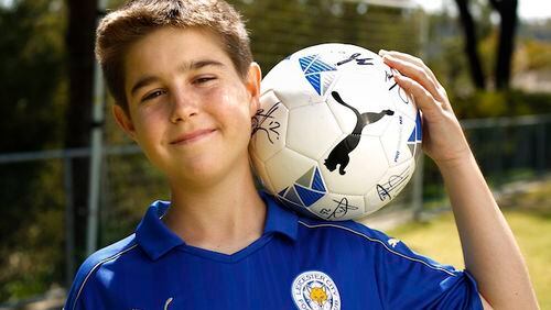 Travis Hackett, 13, a soccer player and die-hard Leicester City fan, was diagnosed with T-cell acute lymphocytic leukemia in 2014. Hackett recently took a trip to England to be a special guest of the team, through the Craig Willinger Fund. (K.C. Alfred/San Diego Union-Tribune/TNS)