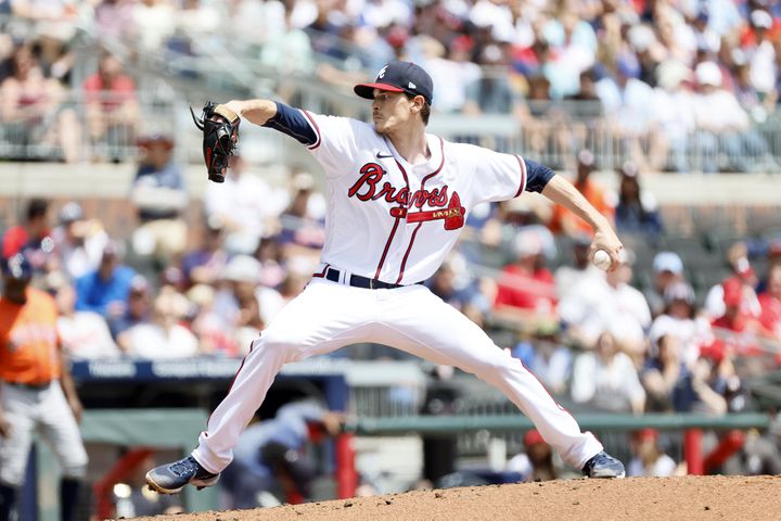 Braves starting pitcher Max Fried (54) works to an Astros batter during the first inning at Truist Park on Sunday, April 23, 2023, in Atlanta. Miguel Martinez / miguel.martinezjimenez@ajc.com 