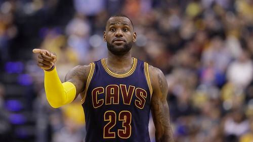 Cleveland Cavaliers' LeBron James in action during the first half in Game 4 of a first-round NBA basketball playoff series against the Indiana Pacers, Sunday, April 23, 2017, in Indianapolis. (AP Photo/Darron Cummings)