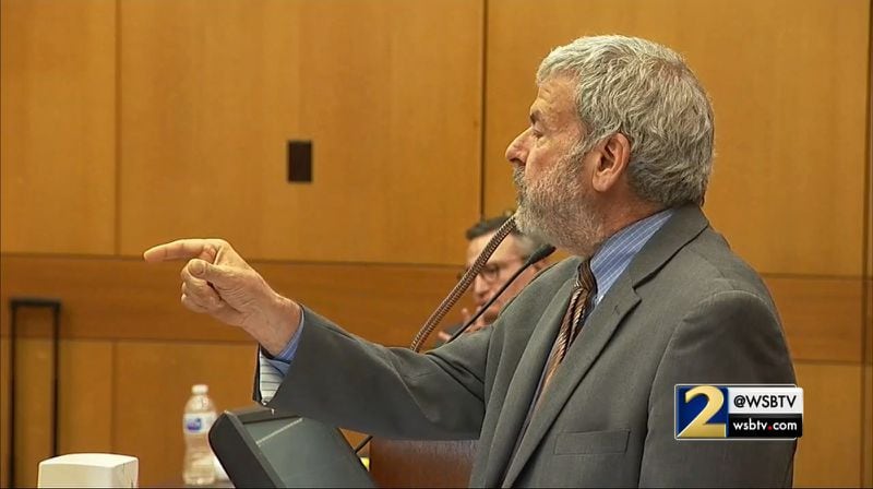 Defense attorney Don Samuel argues with Judge Robert McBurney over how he can examine witness Annie Anderson during the Tex McIver murder trial on April 12, 2018 at the Fulton County Courthouse. (Channel 2 Action News)