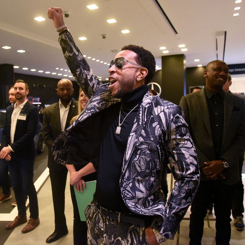 Rapper-actor Ludacris reacts after watching his Mercedes-Benz commercial for the first time. It will air Sunday during Super Bowl LIII. The Atlanta Journal-Constitution was invited, along with special guests, for a private viewing of the TV spot at the Mercedes-Benz Brand Center in Phipps Plaza, Wednesday, Jan. 30, 2019 Atlanta. Ryon Horne / RHORNE@AJC.COM