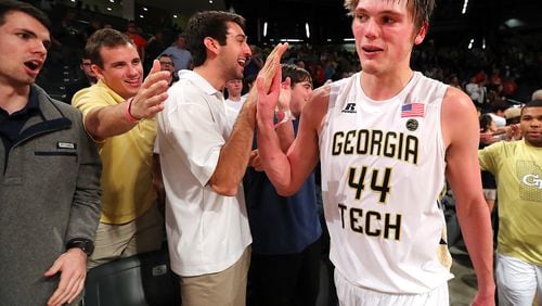 Georgia Tech center Ben Lammers, a mechanical-engineering major, could be named the ACC’s most improved player and its defensive player of the year when league honors are announced Sunday. (AJC photo by Curtis Compton)