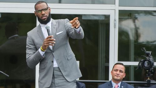 LeBron James speaks at the opening ceremony for the I Promise School.