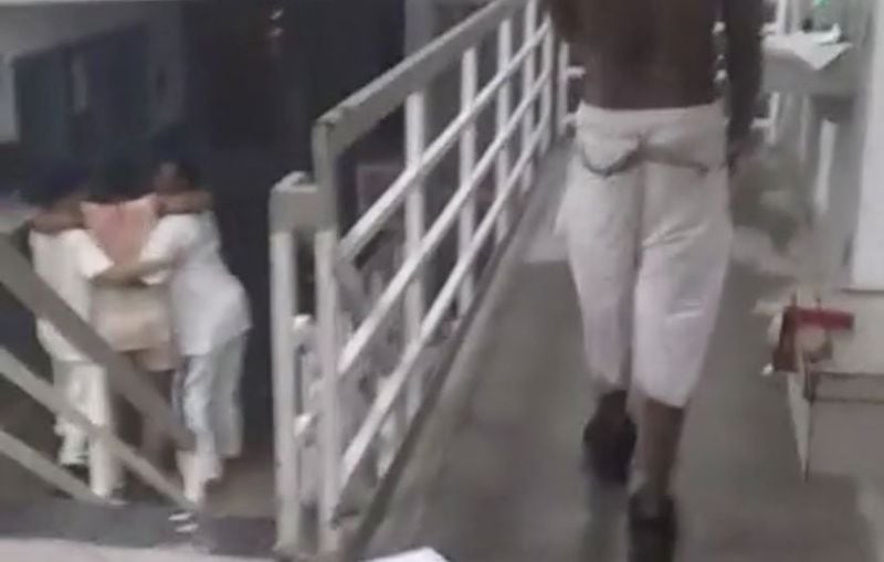 This screen shot from a Facebook video purportedly shows prisoners at Ware State Prison walking freely outside their cells during an incident in August 2020 where malfunctioning doors allowed some inmates to walk out. (Facebook)
