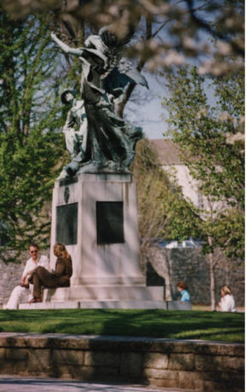 The Peace Monument welcomes visitors to Piedmont Park near 14th Street. The Allen G. Newman's (sculptor) Peace Monument was erected by the Old Guard of the Gate City Guard in 1911. (David Tulis, AJC file photo via AJC Archive at GSU Library AJCP282-038f)