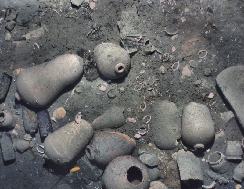 The wreck was partially covered in sediment, but with the camera images from WHOI’s autonomous underwater vehcile, the crew was able to see new details, such as ceramics and other artifacts.