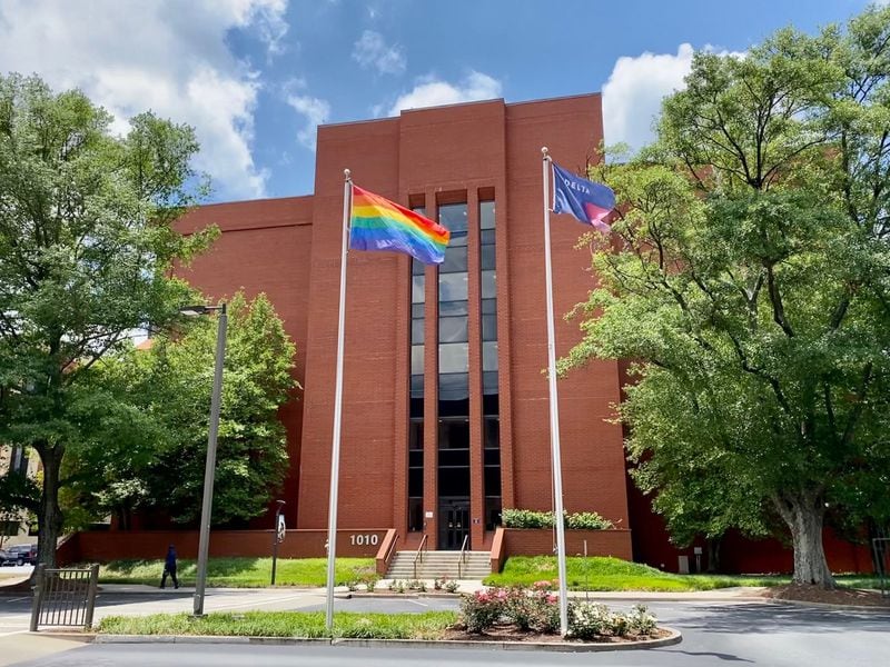 The Pride flags fly proudly at Delta Air Lines’ headquarters. Contributed by Delta Air Lines