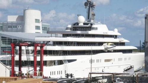 The Eclipse, a 533-foot private yacht owned by Russian businessman Roman Abramovich, is pictured here at the Port of Palm Beach.