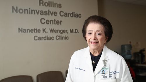 Dr. Nanette Wenger, a cardiologist, is shown in the hallway at Grady Hospital Wednesday, October 18, 2017, in Atlanta. Wenger is an 87-year-old cardiologist at Grady who is a pioneering physician. PHOTO / JASON GETZ