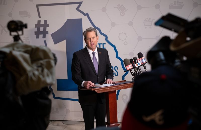 Gov. Brian Kemp holds a press conference to talk about COVID-19 in this file photo. Ben Gray for the Atlanta Journal-Constitution