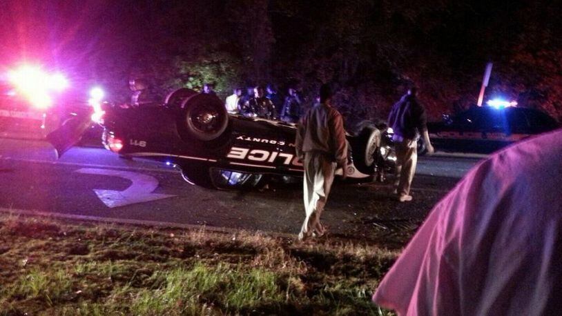 Clayton County officer loses control, flips patrol car Monday night on Flat Shoals Road