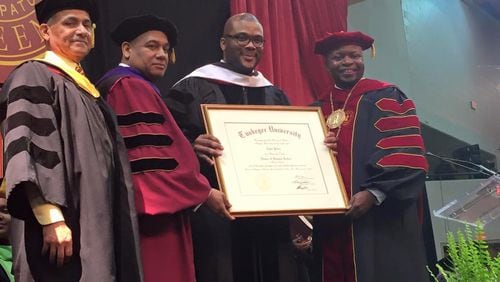 "I was the commencement speaker today for the 2016 graduating class of Tuskegee University," Tyler Perry posted with this image. "Thank you for having me and giving me my first honorary doctorate. Thank you President Johnson, Chairman Page, faculty, staff and students. Congrats to the class of 2016."