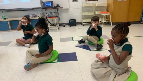 Students at Drew Charter in East Lake sample the snacks they made through the Small Bites Adventure Club.