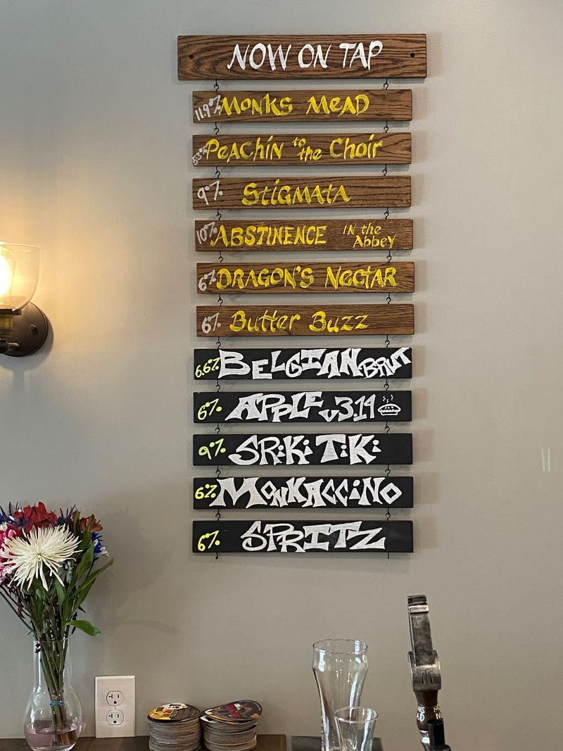 The mead menu at the new Monks Meadery taproom in Atlanta. (Bob Townsend for The Atlanta Journal-Constitution)