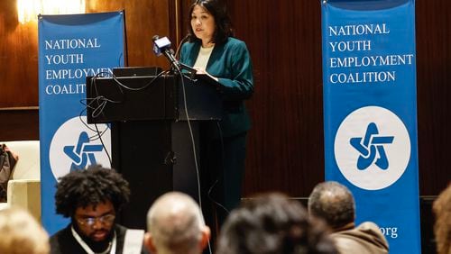 Acting Secretary of Labor Julie Su speaks during the National Youth Employment Coalition annual forum in Downtown Atlanta on Tuesday, March 5, 2024. (Natrice Miller/ Natrice.miller@ajc.com)