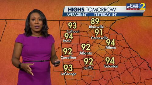 Channel 2 Action News meteorologist Ebonie Deon says temperatures will climb into the low 90s Sunday.