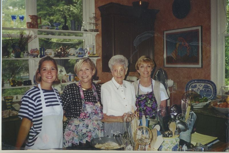Rebecca Lang (from left), Nathalie Dupree, Lang’s grandmother Claudia Thomas and Lang’s mother Mandy Dopson. Dupree cooked with Lang and her family in 1999 in her home in Social Circle after learning that Thomas was a fan of her work. CONTRIBUTED BY REBECCA LANG