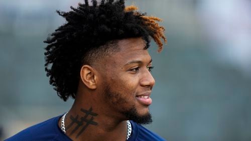 In case you've forgotten what the Braves Ronald Acuna Jr. looks like, here's a reminder, from October as he was taking in batting practice. (AP Photo/Ashley Landis)