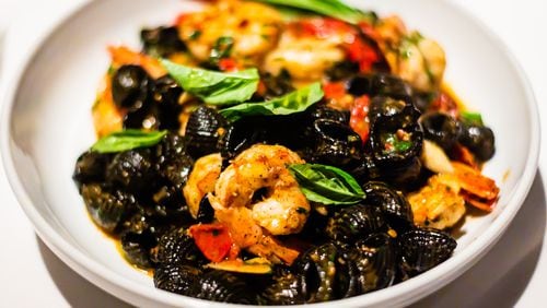 Deep black squid ink adds drama and sophistication to the lumache nero at Valenza in Brookhaven.