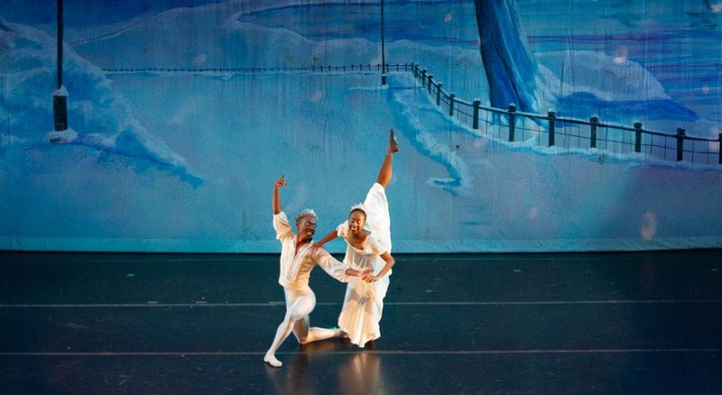 Soloists in Ballethnic's  “Urban Nutcracker” perform the pas de deux in the snow scene. Courtesy of Ballethnic