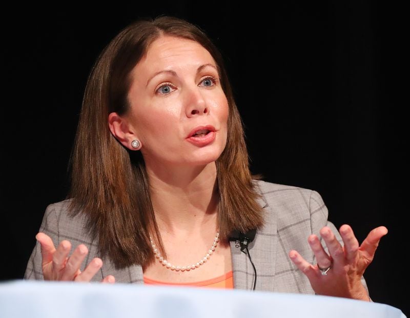 Stacey Evans, who is running for governor against Stacey Abrams in Tuesday’s Democratic primary, wants a “full accounting” of how many voters were registered by the New Georgia Project. Evans says federal election data do not back up the organization’s claims. Abrams founded the group and headed it as its CEO. Curtis Compton/ccompton@ajc.com
