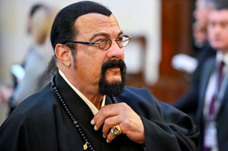 American action-movie actor Steven Seagal arrives for Vladimir Putin's inauguration ceremony as Russian president in the Grand Kremlin Palace in Moscow, Russia, Tuesday, May 7, 2024. (Alexander Nemenov/Pool Photo via AP)