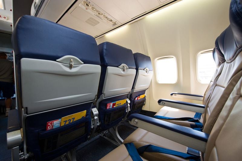 New seats for Southwest Airlines cabins are shown in this undated photo.