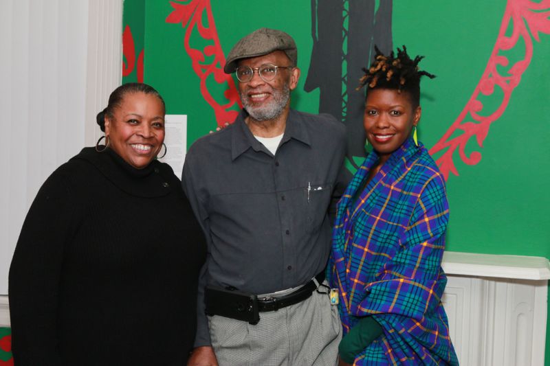 The past and present of Hammonds House Museum. Exiting executive director Leatrice Ellzy Wright, (left), Ed Spriggs, founding director of Hammonds House, (center) and Atlanta artist Shanequa Gay, (right) at an exhibition opening at the museum.