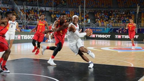 Georgia Tech guard Josh Okogie (shown here against Angola) was held to two points but secured seven rebounds in the U.S. U19 team’s win over Italy Tuesday. (USA Basketball)