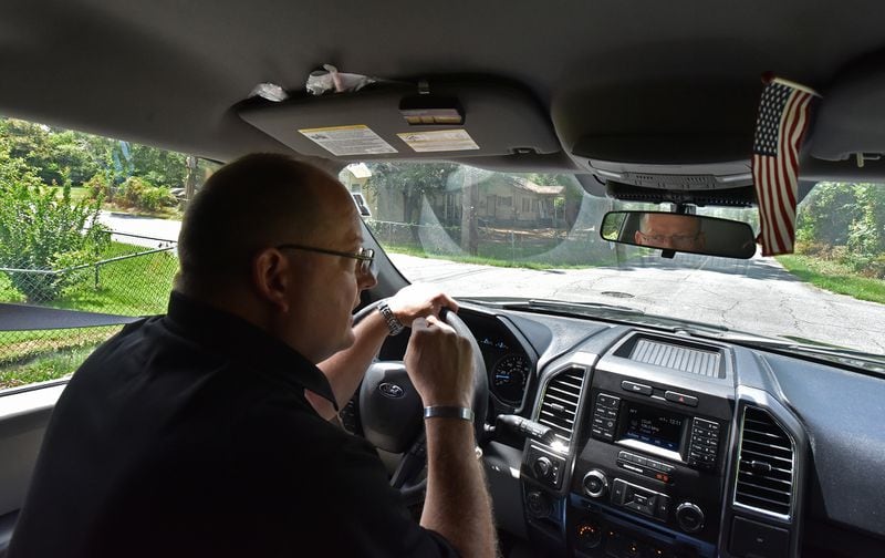 July 12, 2019 Milledgeville - Capt. Brad King with Baldwin County Sheriff’s Office shows areas, where they have had gang activity, such as drive-by shootings, in Milledgeville on Friday, July 10, 2019. A statewide push to crack down on gangs could lead to serious changes in how criminal justice looks, especially in rural parts of Georgia, where authorities say the groups have taken hold in recent years. Officials at the FBI, the GBI and local agencies say the efforts are necessary because national gangs have increasingly recruited locals and expanded networks for criminal activity in cities and small towns all over the state in the past decade or so. (Hyosub Shin / Hyosub.Shin@ajc.com)