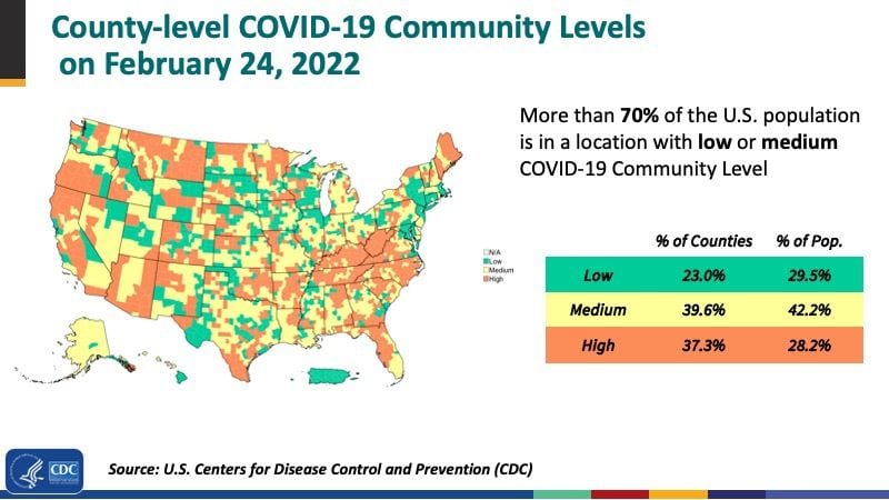 The Centers for Disease Control and Prevention released updated COVID guidelines on Friday, Feb. 25, 2022. (Image from CDC)