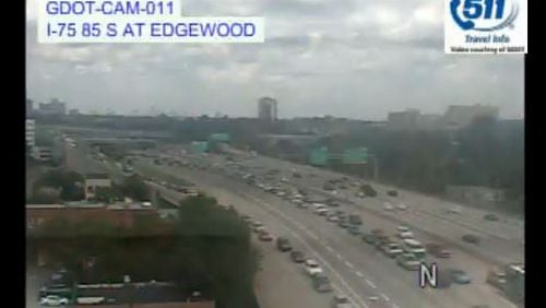 Road construction was causing heavy delays Saturday on the Downtown Connector southbound. (Credit: Georgia Department of Transportation)