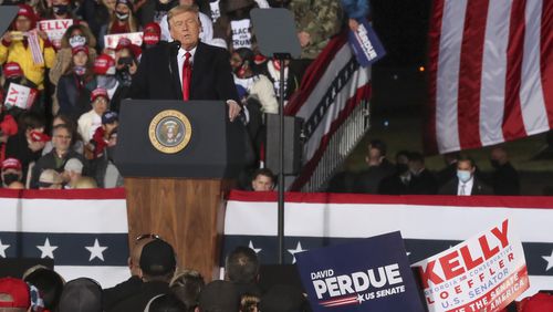 1/4/21 - Dalton, GA - President Donald Trump holds a rally in Dalton, GA, to campaign for Senators David Perdue and Kelly Loeffler on the eve of the special election which will determine control of the U.S. Senate.   (Curtis Compton / Curtis.Compton@ajc.com)  