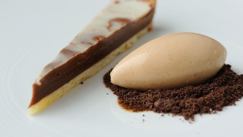 Chocolate-buttermilk tart, caramelized milk sorbet from Staplehouse. (BECKYSTEIN.COM)