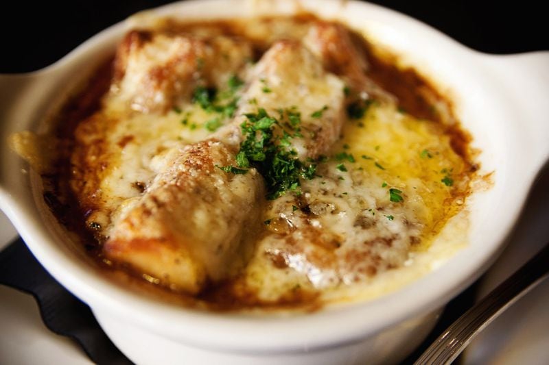 The Guinness Stout Onion Soup at Olde Blind Dog Irish Pub is an Irish take on the French classic. PHOTO CREDIT: Olde Blind Dog Irish Pub