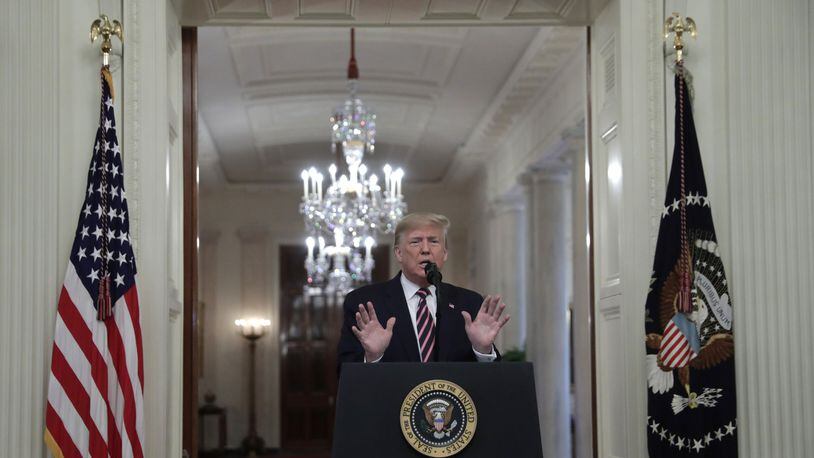 President Donald Trump delivers remarks about his Senate impeachment trial at the White House on Feb. 6, 2020. (Yuri Gripas/Abaca Press/TNS)