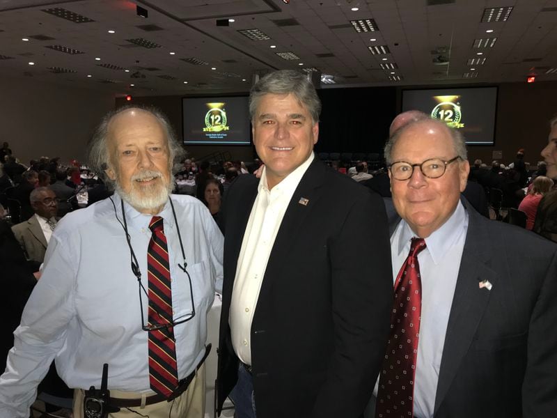 Georgia Radio Hall of Fame organizer John Long, syndicated radio and Fox News host Sean Hannity and Hannity's former WGST boss Eric Seidel in LaGrange Saturday night, October 20, 2018. CREDIT: Mark Arum
