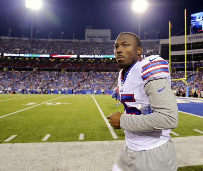 Buffalo Bills running back LeSean McCoy (25) walks on the field after halftime during an NFL preseason football game against the Carolina Panthers on Aug. 14, 2015, in Orchard Park, New York. (AP Photo/Bill Wippert)