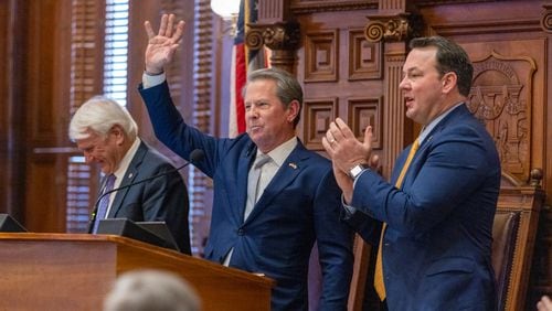 Gov. Brian Kemp used his State of the State address Thursday to call for raises for many state workers and press for more money for law enforcement, education and mental health programs. (Arvin Temkar / arvin.temkar@ajc.com)