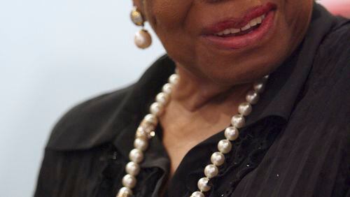 Maya Angelou smiles during an interview with the Associated Press Tuesday, March 4, 2008 in New York. (AP Photo/Mary Altaffer)