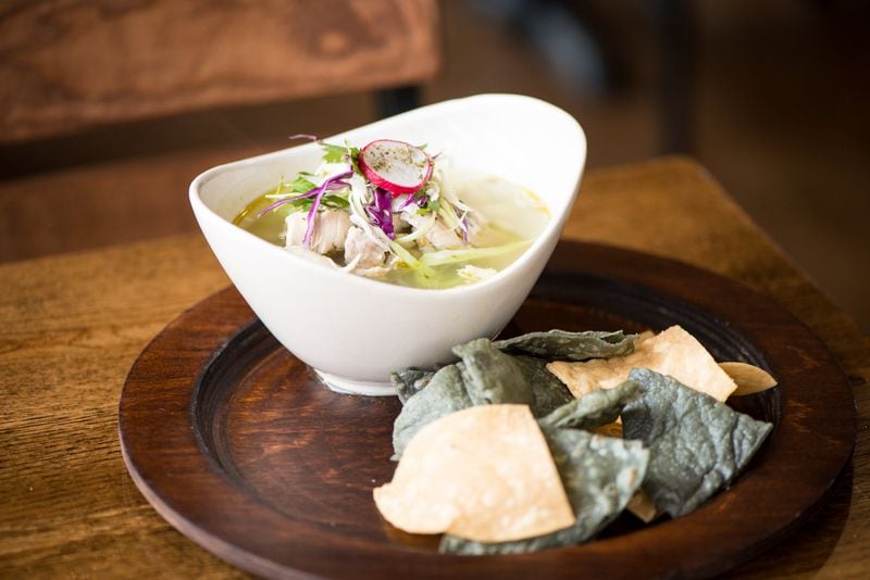 Pozole Verde soup with chips. Photo credit- Mia Yakel.